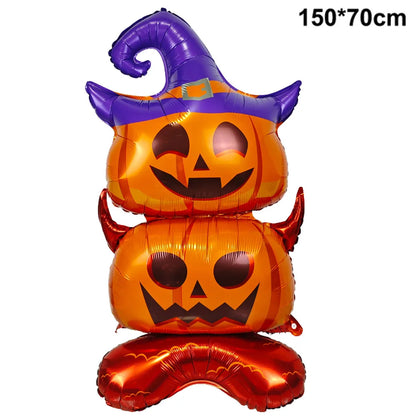Large Halloween Standing Foil Balloons – Haunted House, Castle, Skull, Coffin & Witch Mylar Balloons for Halloween Party Decorations