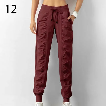 Pantalon de jogging femme à séchage rapide, cordon de serrage, athlétique, pour la salle de sport et le fitness, avec deux poches latérales