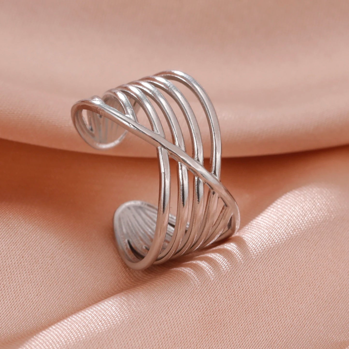 Bague Skyrim en acier inoxydable cœur géométrique pour femme, réglable, ouverte, pour fête, esthétique