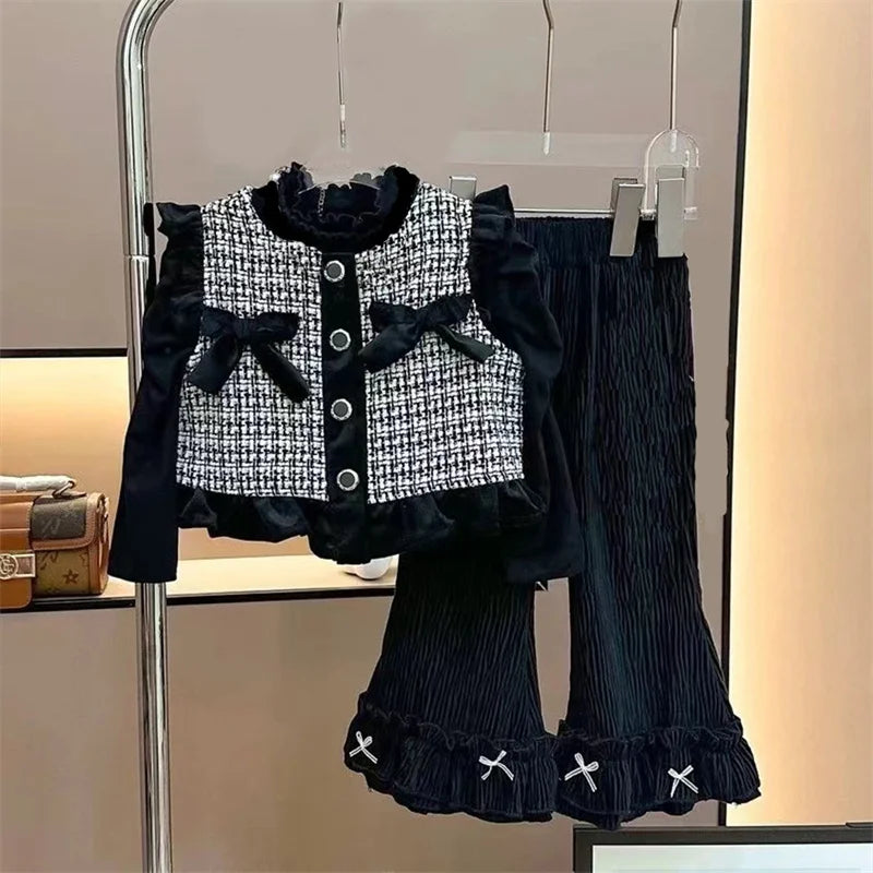 Girls 3-Piece Clothing Set – Baby Long-Sleeve Top & Flared Pants Warm Casual Outfit for Autumn & Spring, 12M–5Y