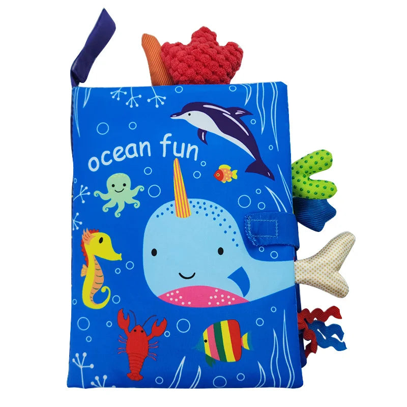 Livre en tissu éducatif pour bébés – Jouet d'apprentissage pour nourrissons de 0 à 36 mois, livre sensoriel d'éveil avec papier bruissant, hochet en queue, activité de puzzle interactive parent-enfant pour tout-petits