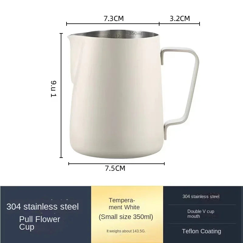 Jarra para espumar leche de acero inoxidable de 350 ml/600 ml con escala medidora – Jarra profesional de barista para hacer espuma de latte y café