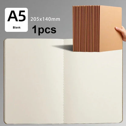 A5 Kraft Cover Notebook – Vintage Blank, Grid & Lined Journal for School & Office