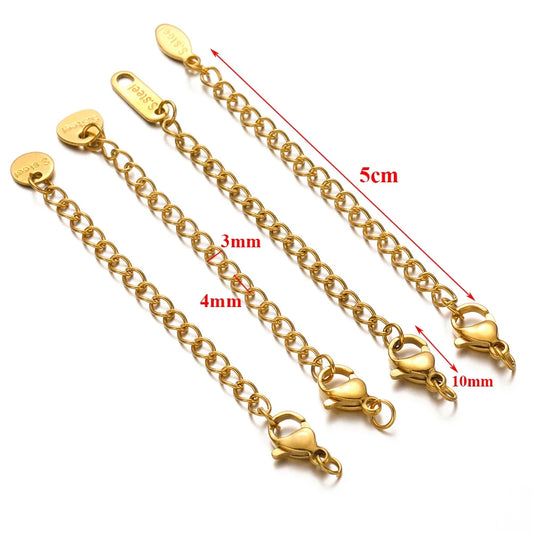 10 cierres de langosta de acero inoxidable con cadenas de extensión de 5 cm – Conectores de joyería para pulseras y collares DIY