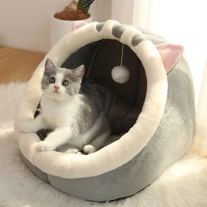 Cama cueva plegable para gatos y perros pequeños, lavable y extraíble, cama de dibujos animados para sueño profundo, casa de dormir cómoda para mascotas