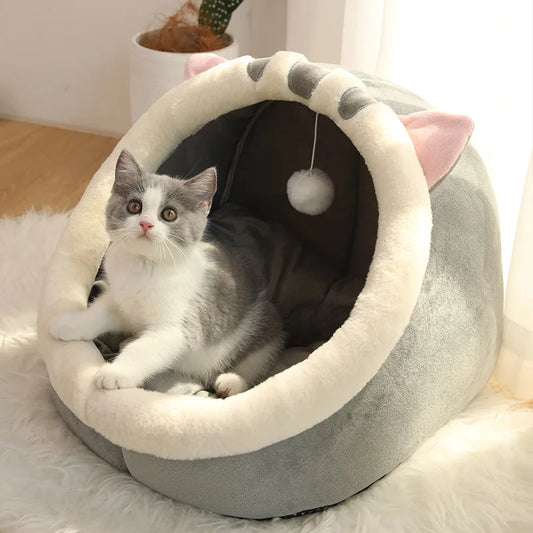 Cama cueva plegable para gatos y perros pequeños, lavable y extraíble, cama de dibujos animados para sueño profundo, casa de dormir cómoda para mascotas