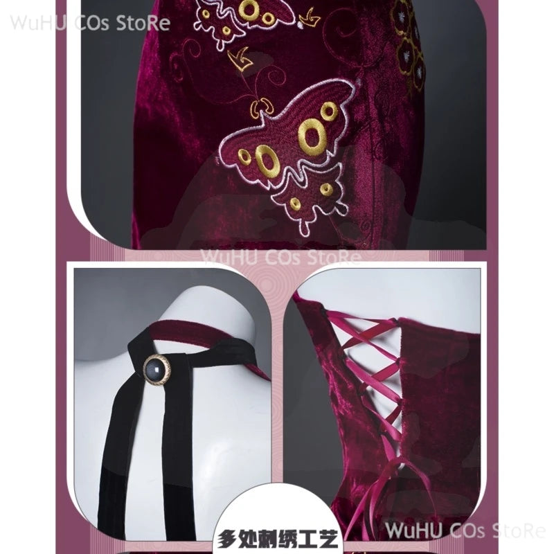 Resident Evil 4 Ada Wong Cosplay Costume | Red Cheongsam Embroidery Dress with Wig | Halloween Carnival & Anime Roleplay Suit for Women
