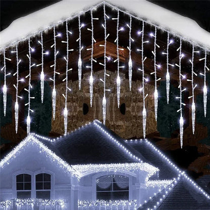 LED Christmas Icicle Curtain Lights – Winter Festoon Garland with 0.3M/0.4M/0.5M Droop for New Year, Xmas & Holiday Decorations