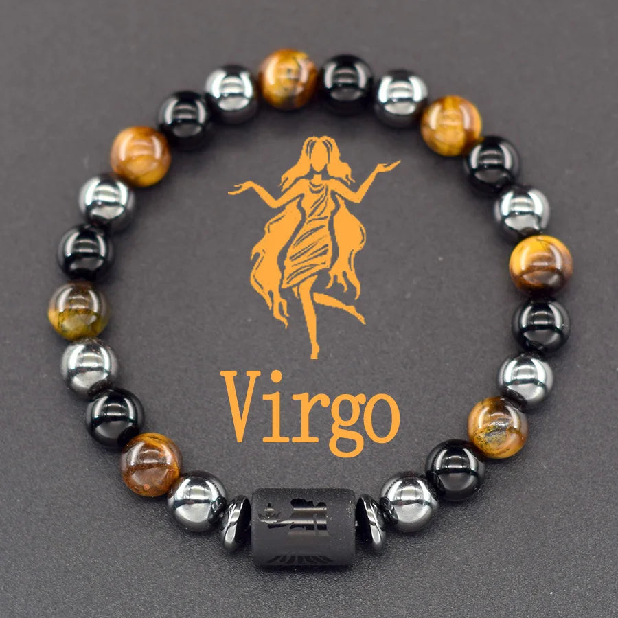 Pulsera de constelación de 12 signos del zodiaco – Brazalete con dije de astrología para hombres y mujeres | Regalo de joyería de amistad Aries, Virgo, Leo y Libra