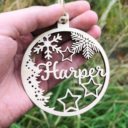 Personalized Wooden Christmas Tree Ornament – Custom Name Hanging Bauble Holiday Decoration Gift