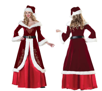Women's Deluxe Classic Mrs. Claus Christmas Costume, Red Santa Claus Dress for Xmas Parties, Christmas Queen Cosplay Outfit, Holiday Carnival Dress-Up Costume for Festive Celebrations