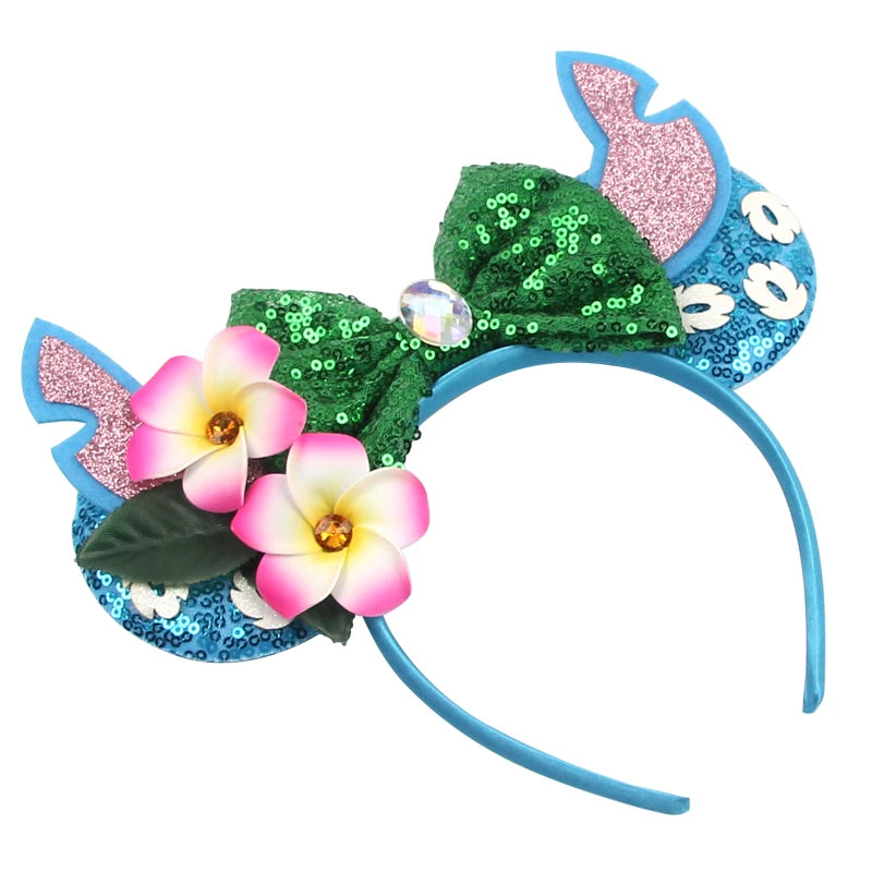 Diadema de orejas de Mickey Mouse de Lilo & Stitch – Lazo de lentejuelas de 5" Accesorio para el cabello de dibujos animados para mujeres y niñas | Diadema para fiestas y festivales
