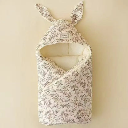 Newborn Cotton Swaddle Blanket with Cute Bunny Ears – Extra-Soft Thermal Baby Wrap for Hospital, Delivery & Cozy Infant Sleeping