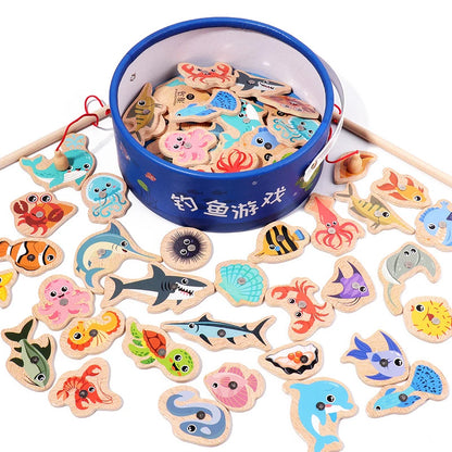 Jouet de Pêche Magnétique en Bois – Jeu d'Apprentissage Montessori sur la Vie Marine, Activité de Pêche Éducative Précoce pour Bébé, Jouet de Développement Cognitif Interactif Parent-Enfant pour Enfants