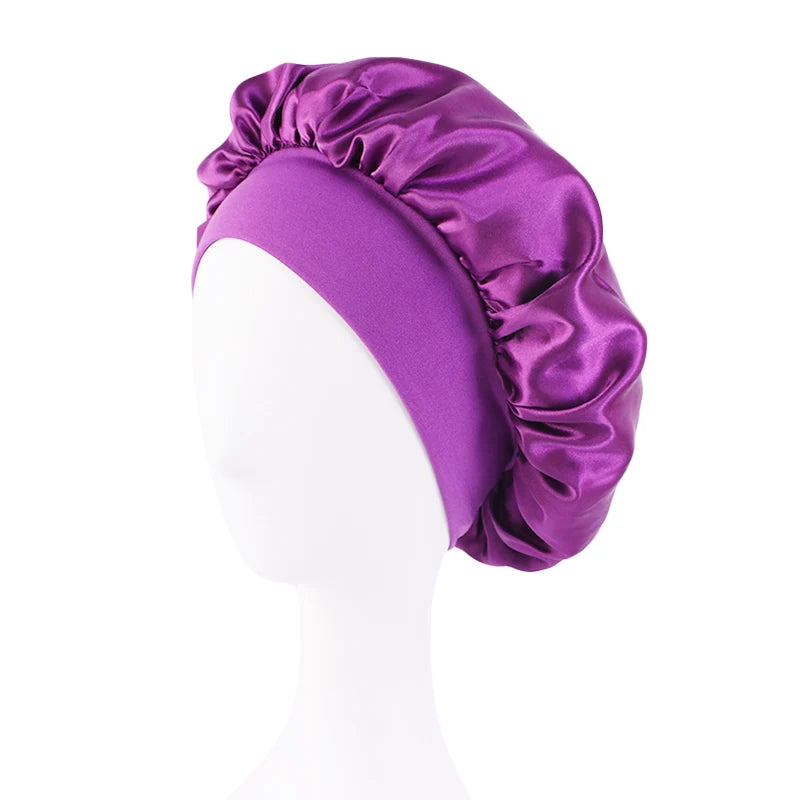 Silky Satin Sleep Bonnet with Elastic Band – Wide Brim Night Cap Hair Wrap for Sleeping & Hair Protection