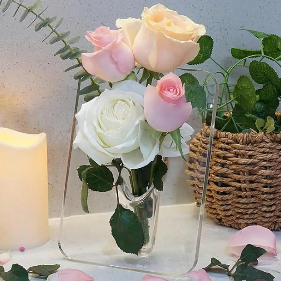 Modern Clear Acrylic Frame Flower Vase – Decorative Floral Display for Home, Desk & Bookshelf Décor