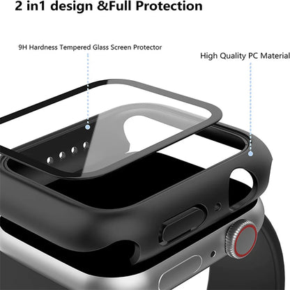 Funda con protector de pantalla de cristal templado para Apple Watch Series 10, 9, 8, 7, 6, SE y 5 (38 mm-46 mm) – Cubierta protectora completa 2 en 1