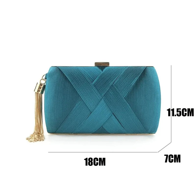 Women's Tassel Evening Clutch Bag with Chain Strap Elegant Wedding Party Shoulder Handbag