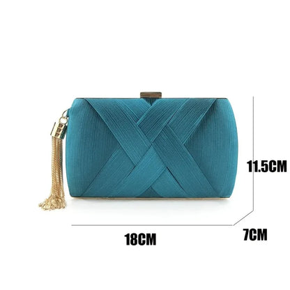 Women's Tassel Evening Clutch Bag with Chain Strap Elegant Wedding Party Shoulder Handbag