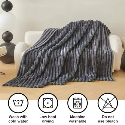 Soft Fluffy Throw Blanket – 250 GSM Warm Striped Blanket for Bed, Sofa & Couch