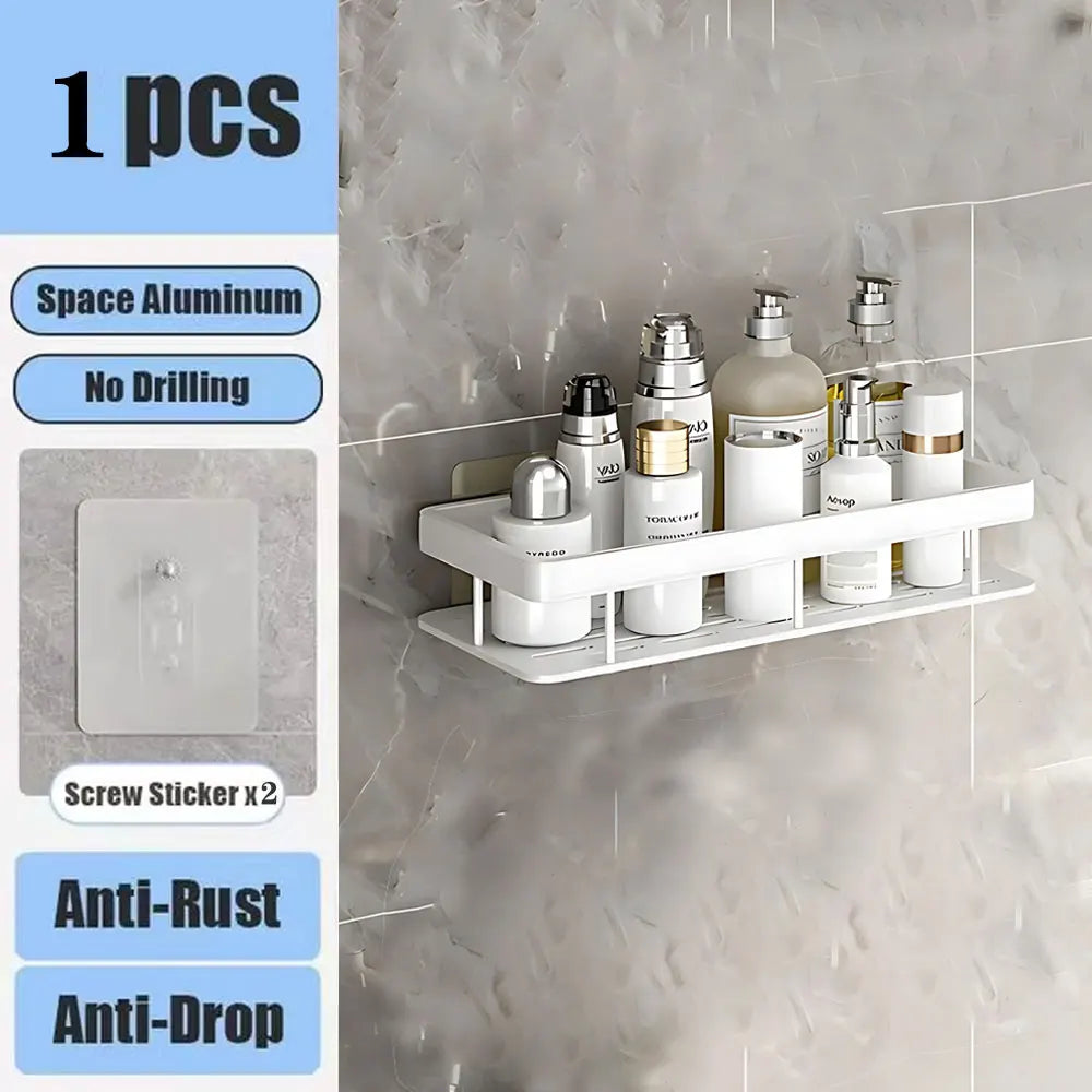 Étagère de Douche Murale sans Perçage – Support d'Angle en Aluminium pour Shampooing, Savon et Rangement de Toilette