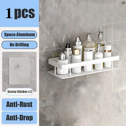 Étagère de Douche Murale sans Perçage – Support d'Angle en Aluminium pour Shampooing, Savon et Rangement de Toilette