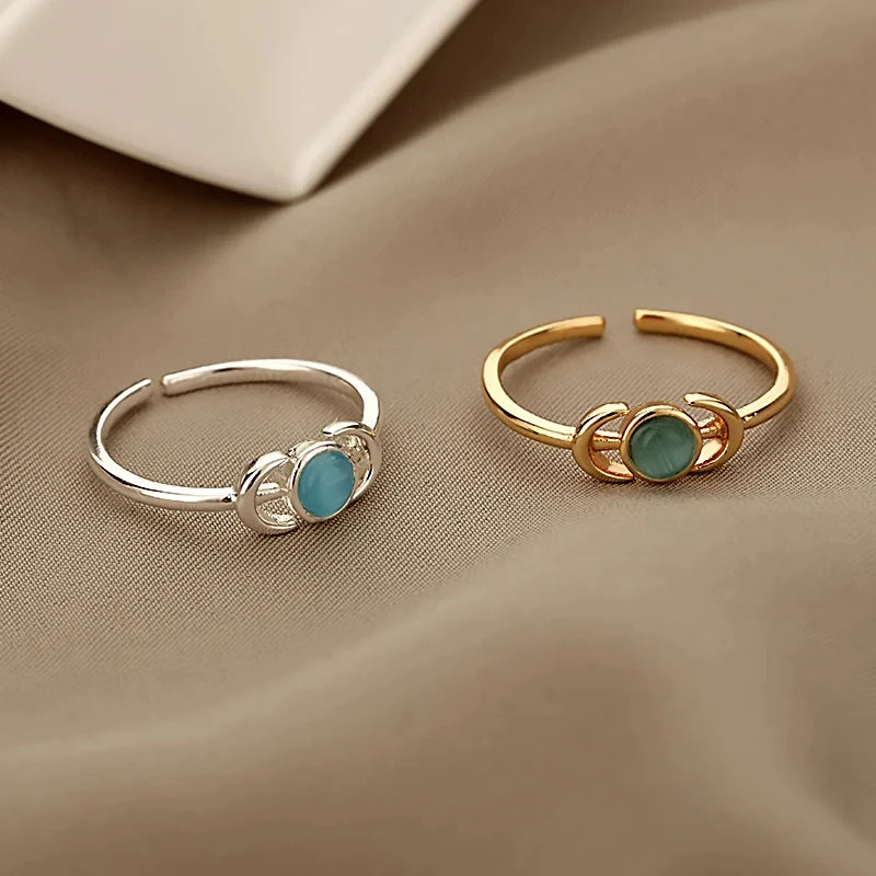 Gold Stainless Steel Lotus Flower Opal Ring – Vintage Oval Stone Statement Ring for Women | Elegant Fashion Jewelry Gift