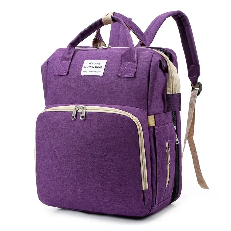Sac à langer de grande capacité pour bébés avec matelas à langer – Sac à langer de maternité imperméable pour mamans avec rangement pour biberons et lit de bébé