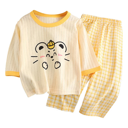 Conjunto de Pijama de Algodón para Niños – Pijama de Manga Larga y Pantalones para Verano en Casa y Habitaciones con Aire Acondicionado