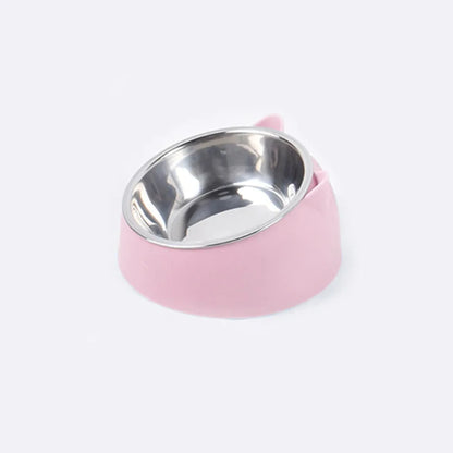15° Raised Stainless Steel Pet Bowl – Non-Slip Tilted Food & Water Feeder for Cats, Dogs & Puppies, Neck-Friendly Elevated Bowl