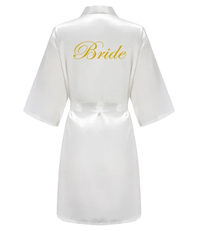 Wedding Party Team Bride Robe – Black Letter Satin Kimono Bridesmaid Bathrobe SP2000
