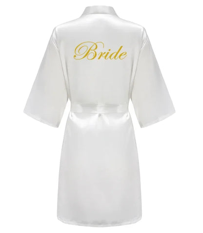 Wedding Party Team Bride Robe – Black Letter Satin Kimono Bridesmaid Bathrobe SP2000