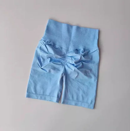 Pantalones cortos de yoga de cintura alta para mujer – Pantalones cortos deportivos fruncidos para realce de glúteos, para correr, gimnasio, fitness y control de abdomen