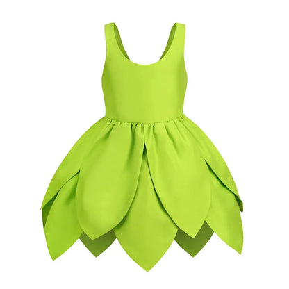 Tinker Bell Fairy Dress for Girls – Fantasy Forest Elf Green Leaf Cosplay Costume for Baby & Kids, Halloween Dress-Up
