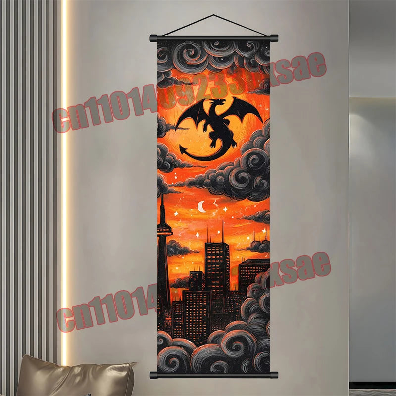 Pokémon Anime Wall Poster – Gengar Eevee Pikachu Scroll Painting Retro Canvas Artwork for Home Decor