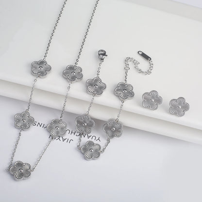 Stainless Steel Five Leaf Flower Clover Bracelet for Women Girls Adjustable Laser Petal Classic Brand Jewelry Gift