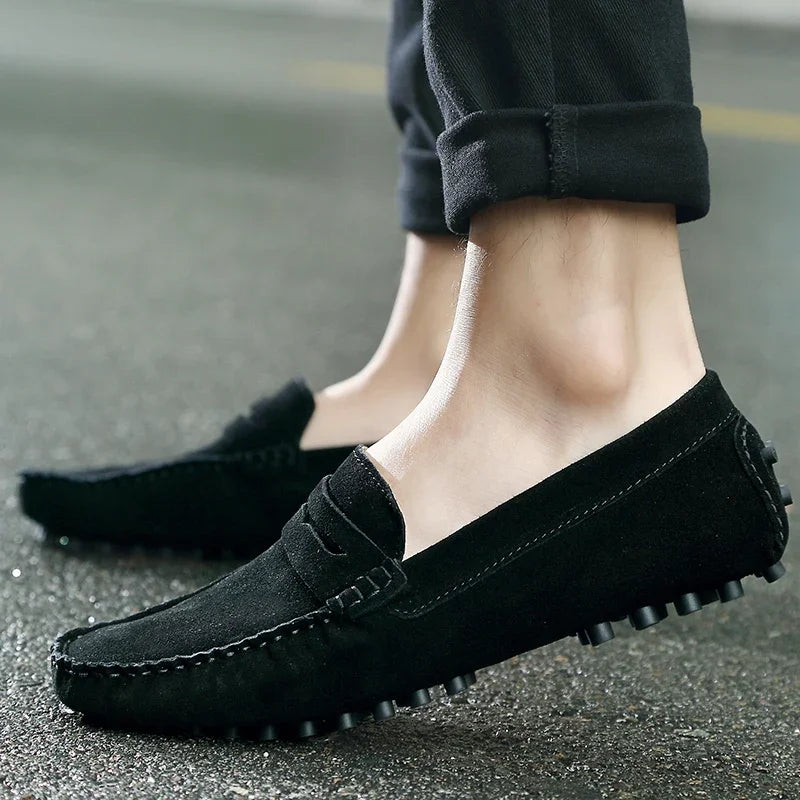 Mocasines de Ante de Cuero Genuino para Hombre – Zapatos de Conducción Casuales Hechos a Mano, Mocasines y Bailarinas Cómodos y a la Moda