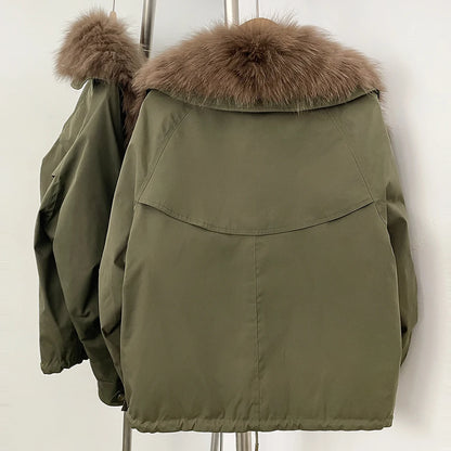 Women’s Winter Fur Jacket – Thick Warm Coat with Fox Fur Design, Fashionable Outerwear for Cold Weather