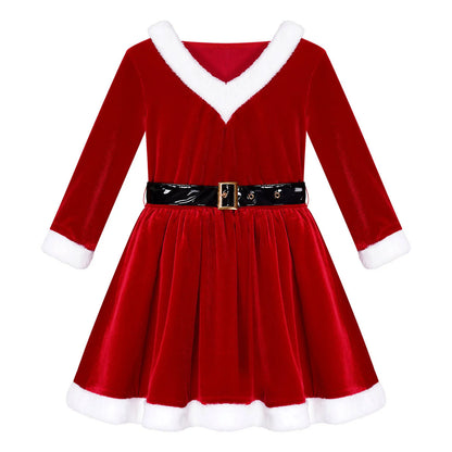 Little Girls Christmas Santa Claus Costume Dress, Hooded Velvet Princess Tutu Dress, Cute Xmas Party Cosplay Outfit for Holiday Celebrations, Dance Performances, Stage Shows and Festive Events