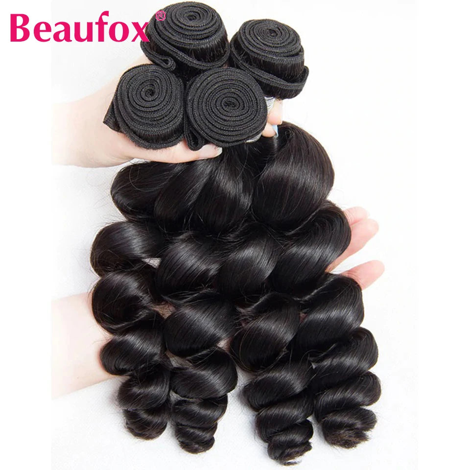 Paquetes de cabello humano indio con ondas sueltas y cierre de encaje – Extensiones de cabello natural de 3 o 4 paquetes