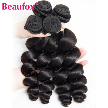 Paquetes de cabello humano indio con ondas sueltas y cierre de encaje – Extensiones de cabello natural de 3 o 4 paquetes