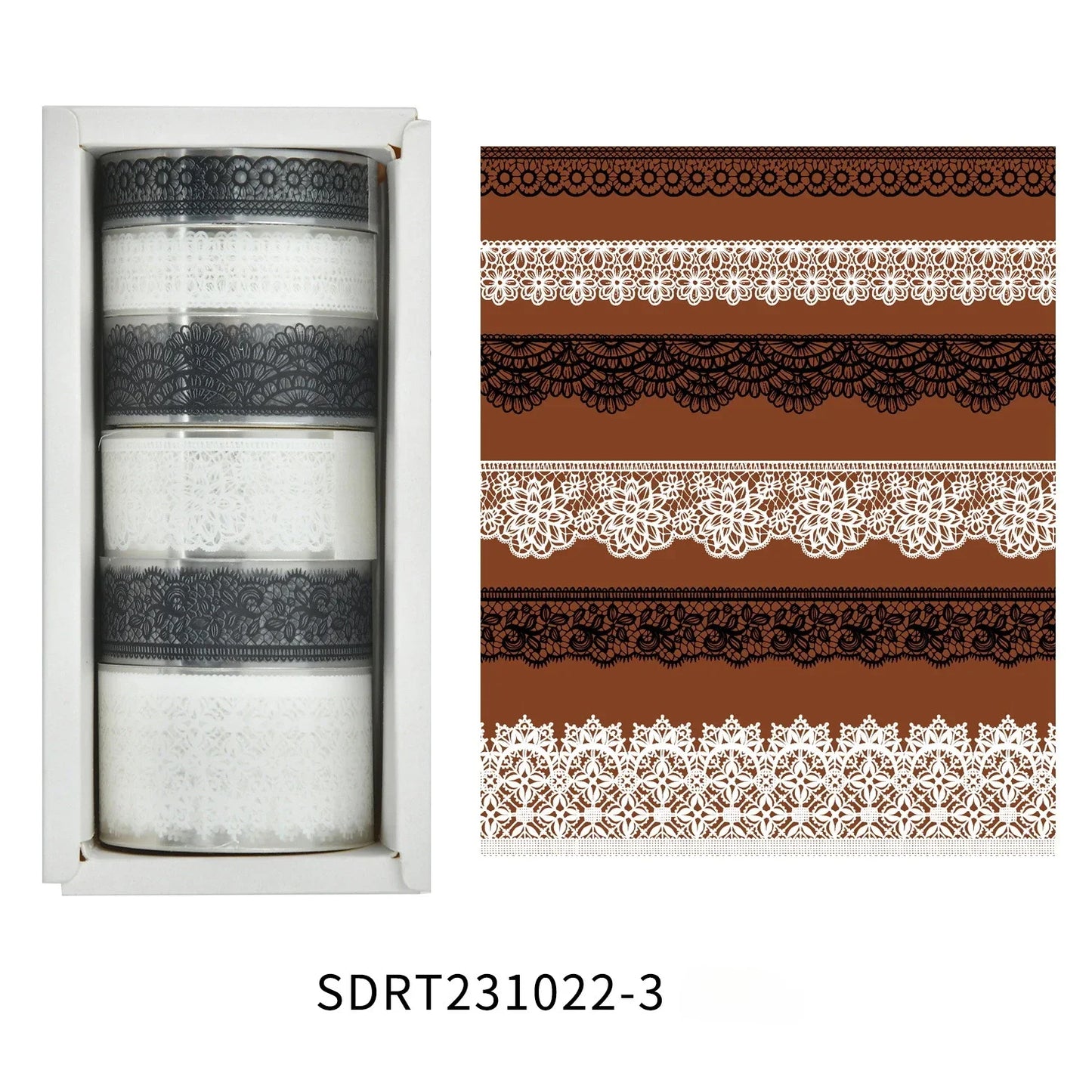 Juego de 6 rollos de cinta washi PET retro de encaje – Cinta adhesiva decorativa para diario, álbum de recortes, bullet journal y manualidades