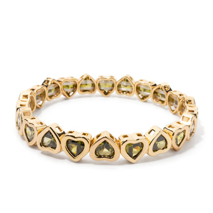 Brazalete de puño elástico para mujer 2024 Gold Love con diamantes de imitación color melocotón, joyería de moda