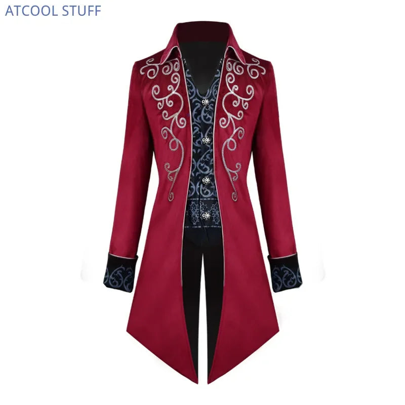 Men’s Steampunk Medieval Frock Coat – Renaissance Vintage Gothic Tailcoat Jacket, Victorian Court Coat for Cosplay & Costume Parties