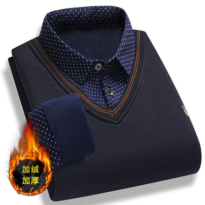 Men’s Fleece Polo Sweater – Long Sleeve Collared Pullover, Warm Knitted Top for Vintage Smart Casual Autumn & Winter Wear