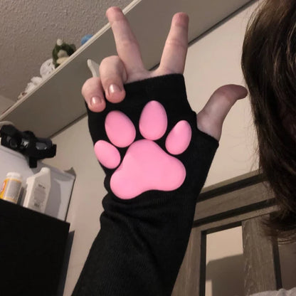 Cute 3D Cat Paw Fingerless Gloves – Soft Silicone Paw Sleeves for Women | Kawaii Sun Protection Fashion Accessory