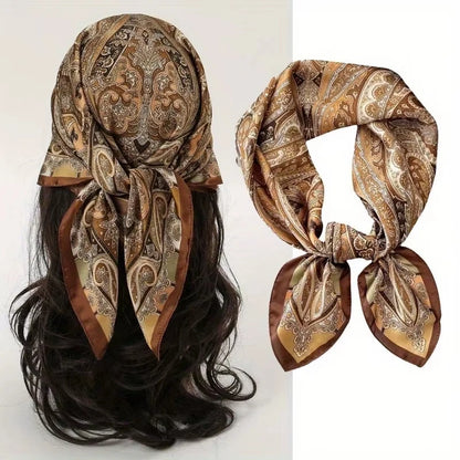 70x70CM Foulard en soie imprimé pour femme – Châle Pashmina carré tendance, tour de cou de luxe, bandeau et bandana décoratif