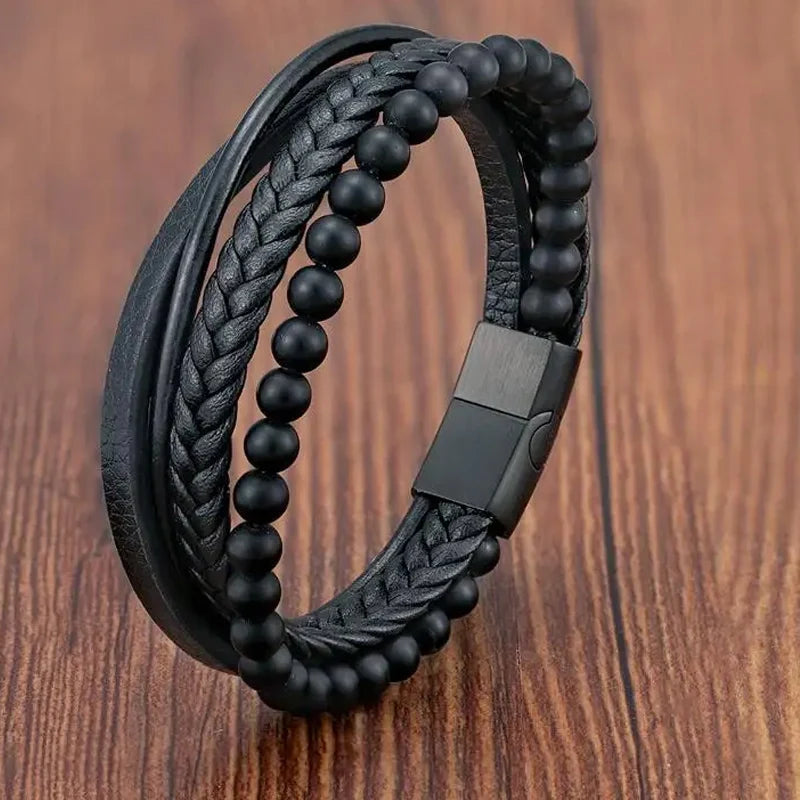 Braided Leather Rope Bracelet – Genuine Leather Bracelet with Stainless Steel Magnetic Clasp for Men & Women | Fashion Jewelry Gift