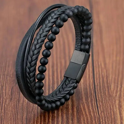 Braided Leather Rope Bracelet – Genuine Leather Bracelet with Stainless Steel Magnetic Clasp for Men & Women | Fashion Jewelry Gift