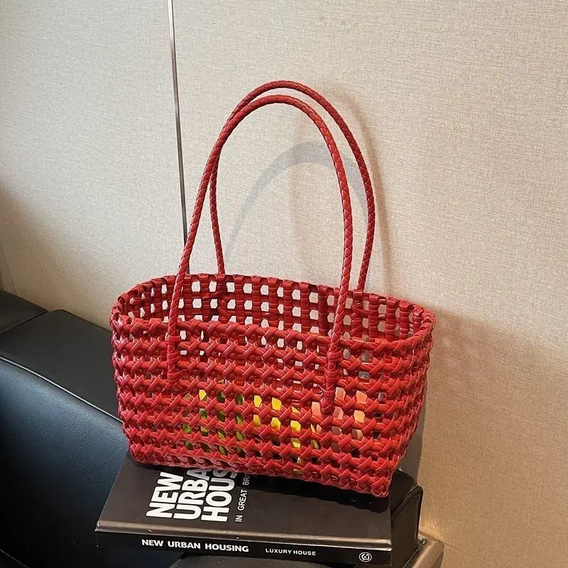 Bolso Cesta de Paja Tejido a Mano para Mujer – Bolso de Hombro de Ratán, Bolso de Playa de Verano para Mujer, Cartera de Viaje de Diseño para Compras, Vacaciones y Salidas Casuales